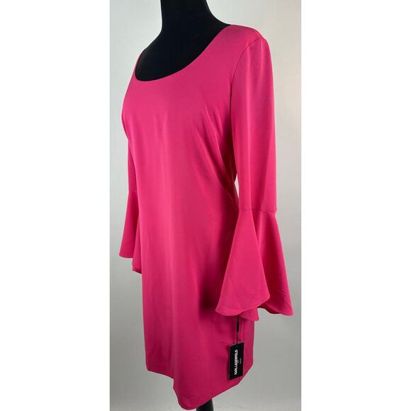 Karl Lagerfeld Paris Size 8 NWT Women's Hot Pink Knee Length Dress Bell Sleeves - Picture 2 of 13